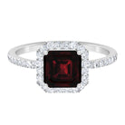 Asscher Cut Garnet Halo Engagement Ring with Diamond Garnet - ( AAA ) - Quality - Rosec Jewels