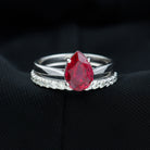 Pear Shape Created Ruby Solitaire Wedding Ring Set with Moissanite Lab Created Ruby - ( AAAA ) - Quality - Rosec Jewels