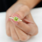 Double Prong Set Peridot Solitaire Ring with Diamond Side Stones Peridot - ( AAA ) - Quality - Rosec Jewels