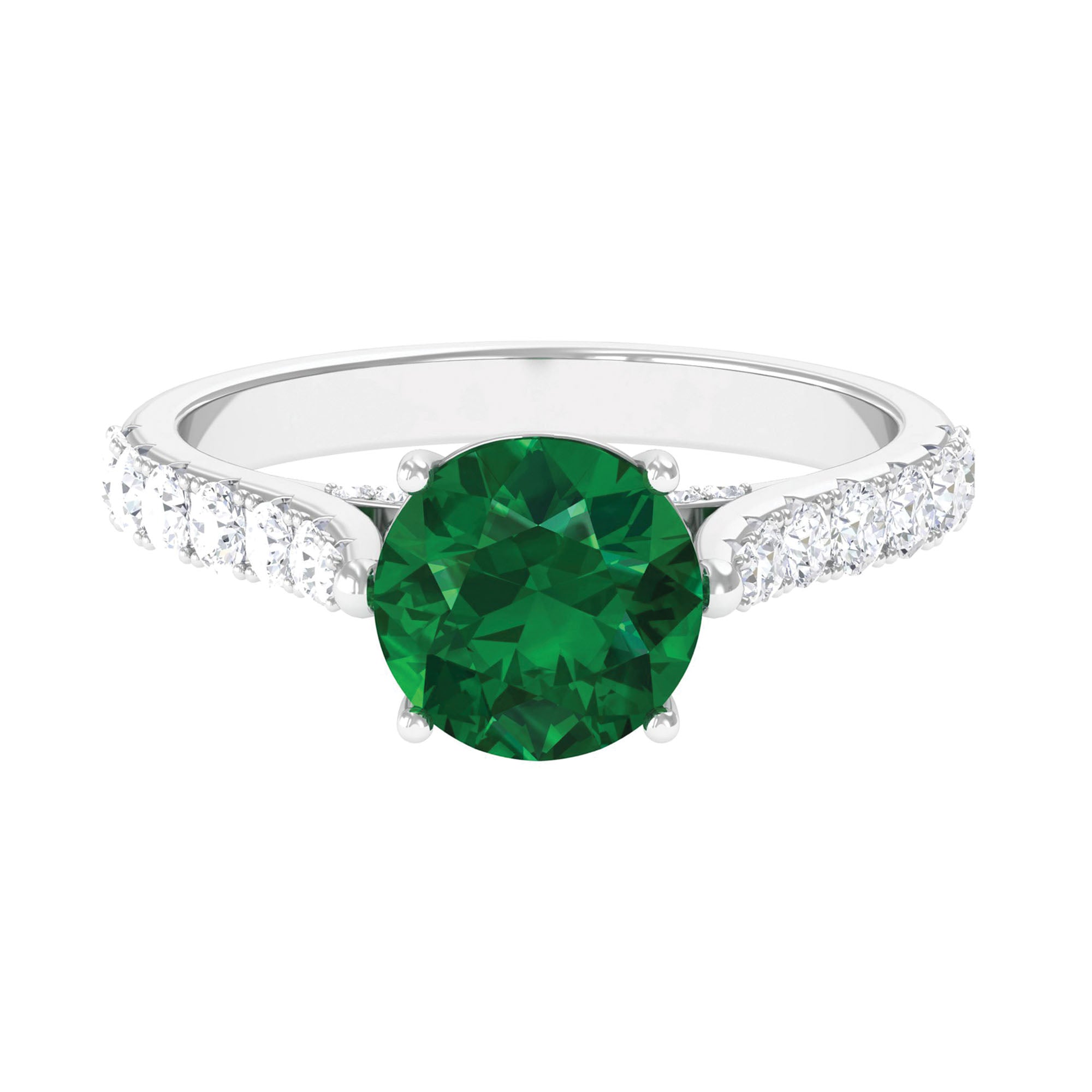 2.75 CT Created Emerald Solitaire Engagement Ring with Diamond Accent Lab Created Emerald - ( AAAA ) - Quality - Rosec Jewels