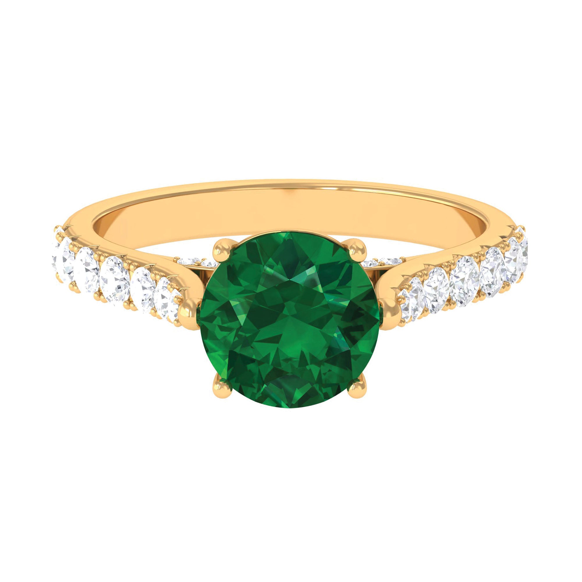 2.75 CT Created Emerald Solitaire Engagement Ring with Diamond Accent Lab Created Emerald - ( AAAA ) - Quality - Rosec Jewels