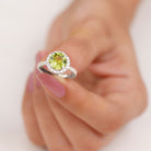 1 CT Peridot Solitaire Ring with Moissanite Accent Ring Peridot - ( AAA ) - Quality - Rosec Jewels