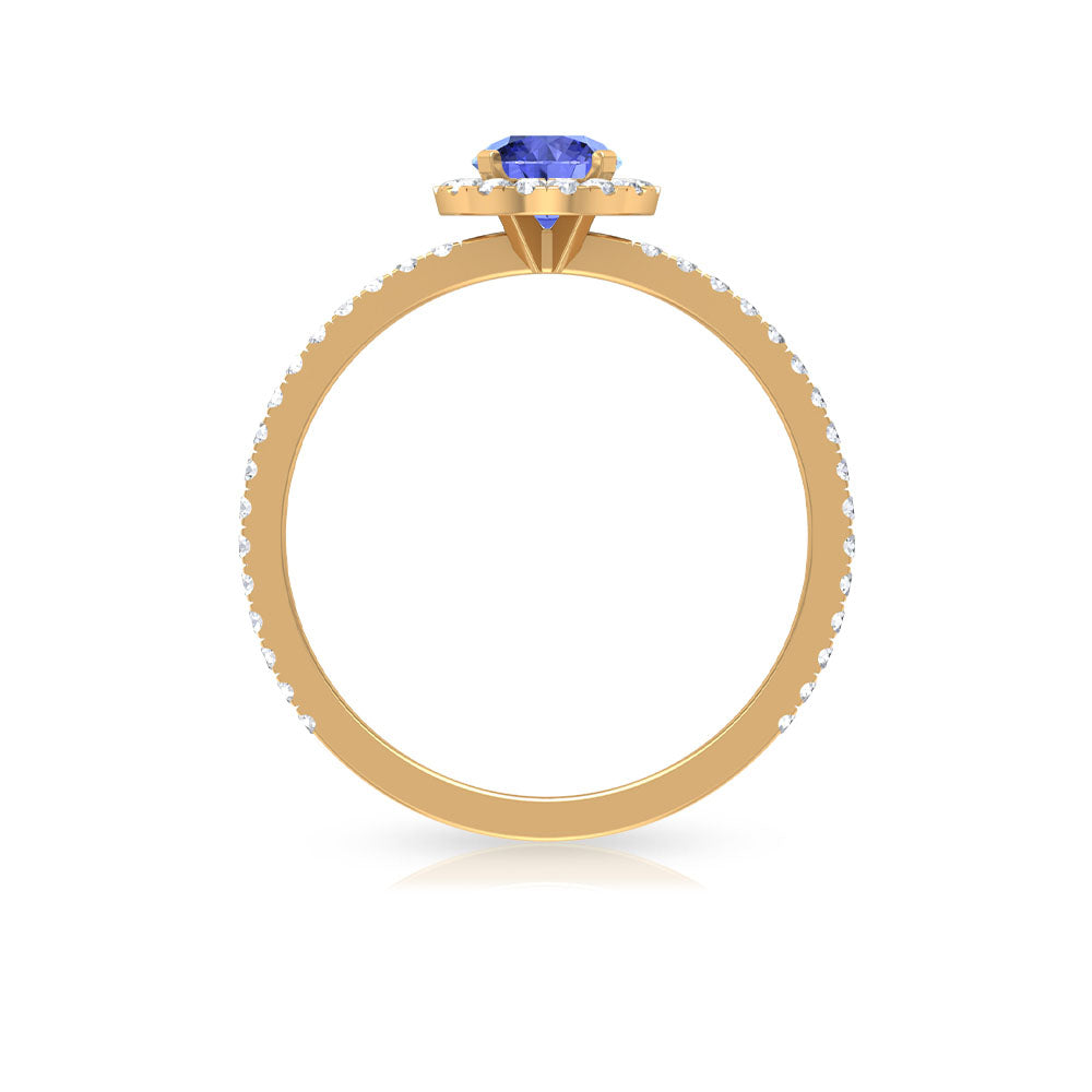 1 CT Tanzanite Solitaire Ring with Diamond Halo Tanzanite - ( AAA ) - Quality - Rosec Jewels