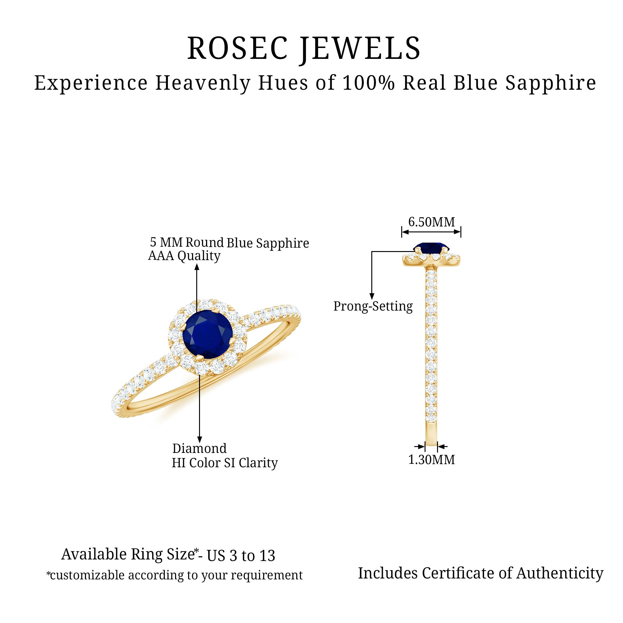 1 CT Blue Sapphire and Diamond Minimal Engagement Ring Blue Sapphire - ( AAA ) - Quality - Rosec Jewels