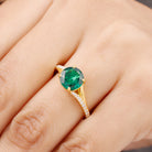 8 MM Created Emerald Solitaire Split Shank Ring with Diamond Lab Created Emerald - ( AAAA ) - Quality - Rosec Jewels