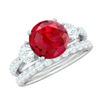 Classic Created Ruby Bridal Ring Set with Moissanite in Gold Lab Created Ruby - ( AAAA ) - Quality - Rosec Jewels