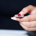 Classic Created Ruby Bridal Ring Set with Moissanite in Gold Lab Created Ruby - ( AAAA ) - Quality - Rosec Jewels