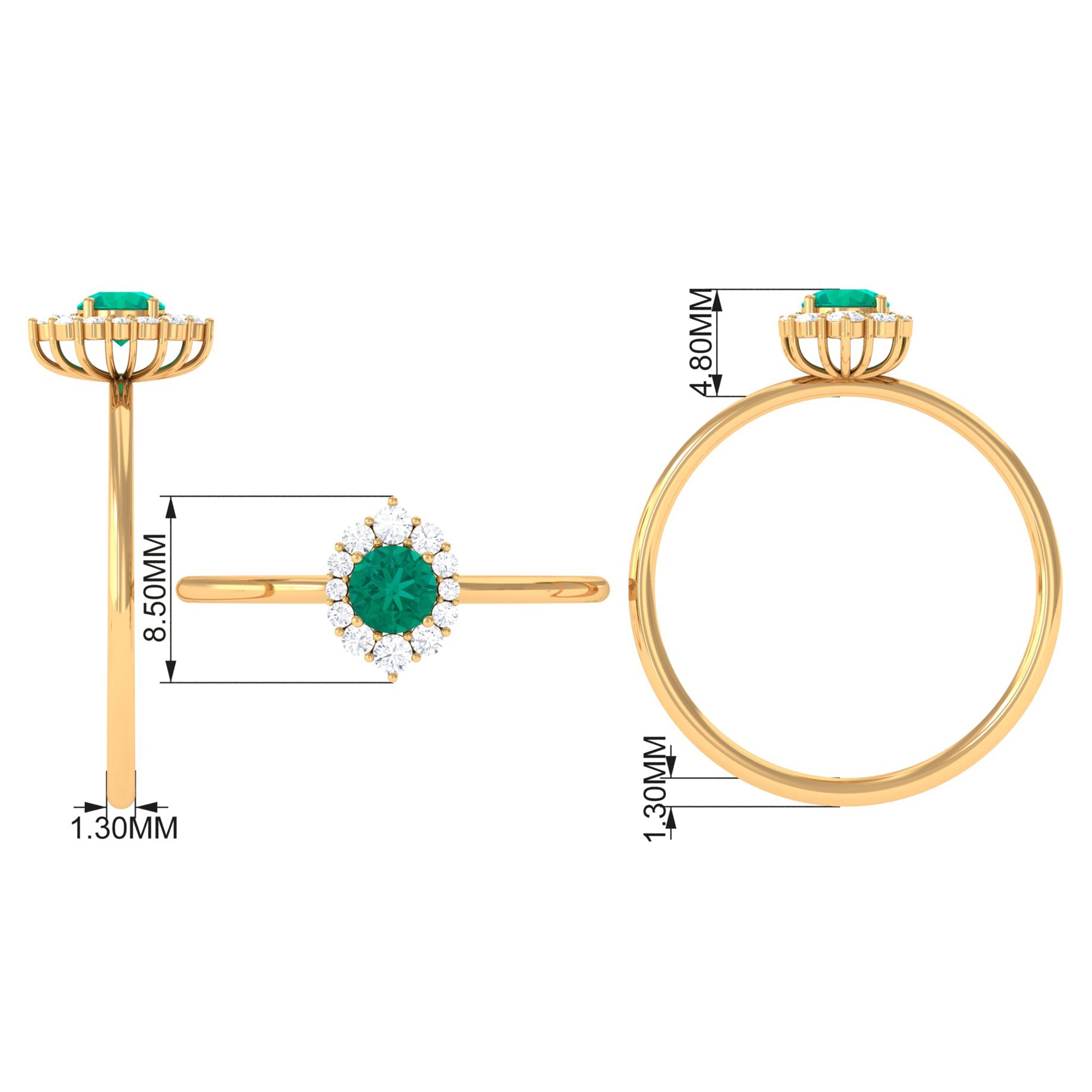 Classic Emerald Engagement Ring with Diamond Accent Emerald - ( AAA ) - Quality - Rosec Jewels