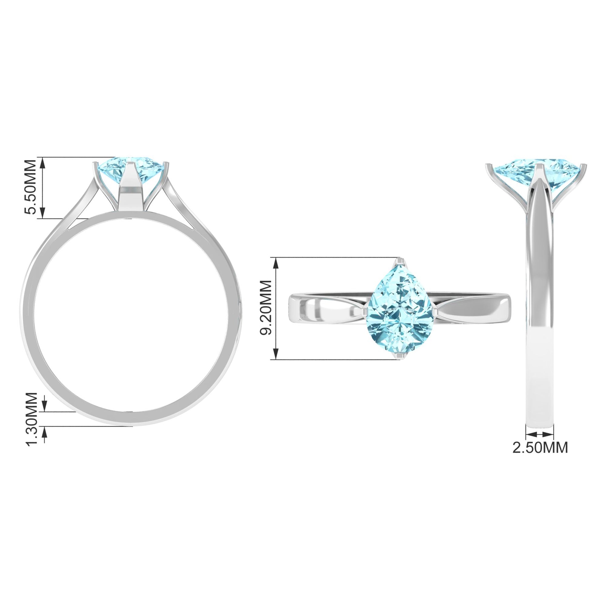 Teardrop Solitaire Ring with Aquamarine Aquamarine - ( AAA ) - Quality - Rosec Jewels