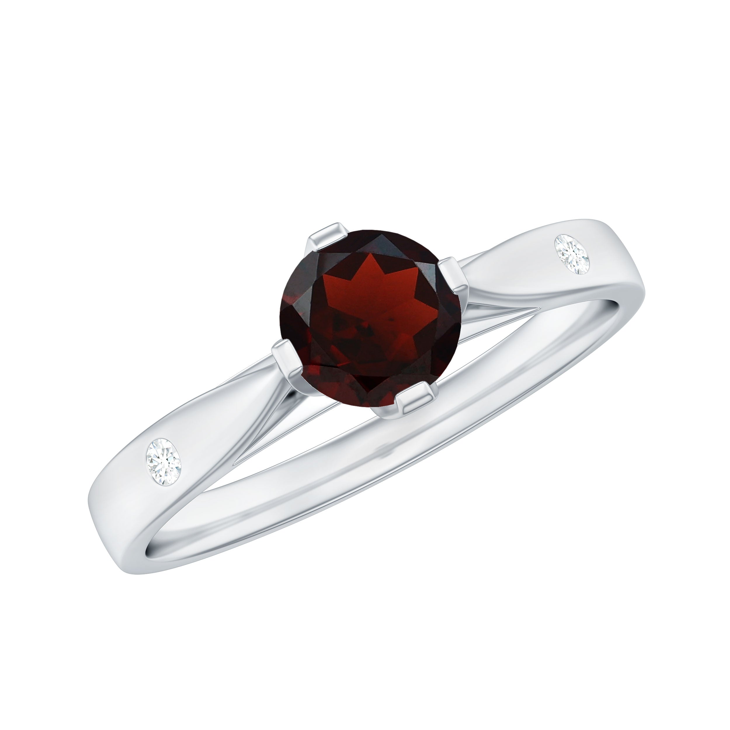 5 MM Natural Round Garnet Solitaire Promise Ring Garnet - ( AAA ) - Quality - Rosec Jewels