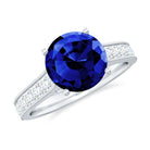 Rosec Jewels-2.50 CT Created Blue Sapphire Solitaire Engagement Ring with Diamond and Milgrain Detailing