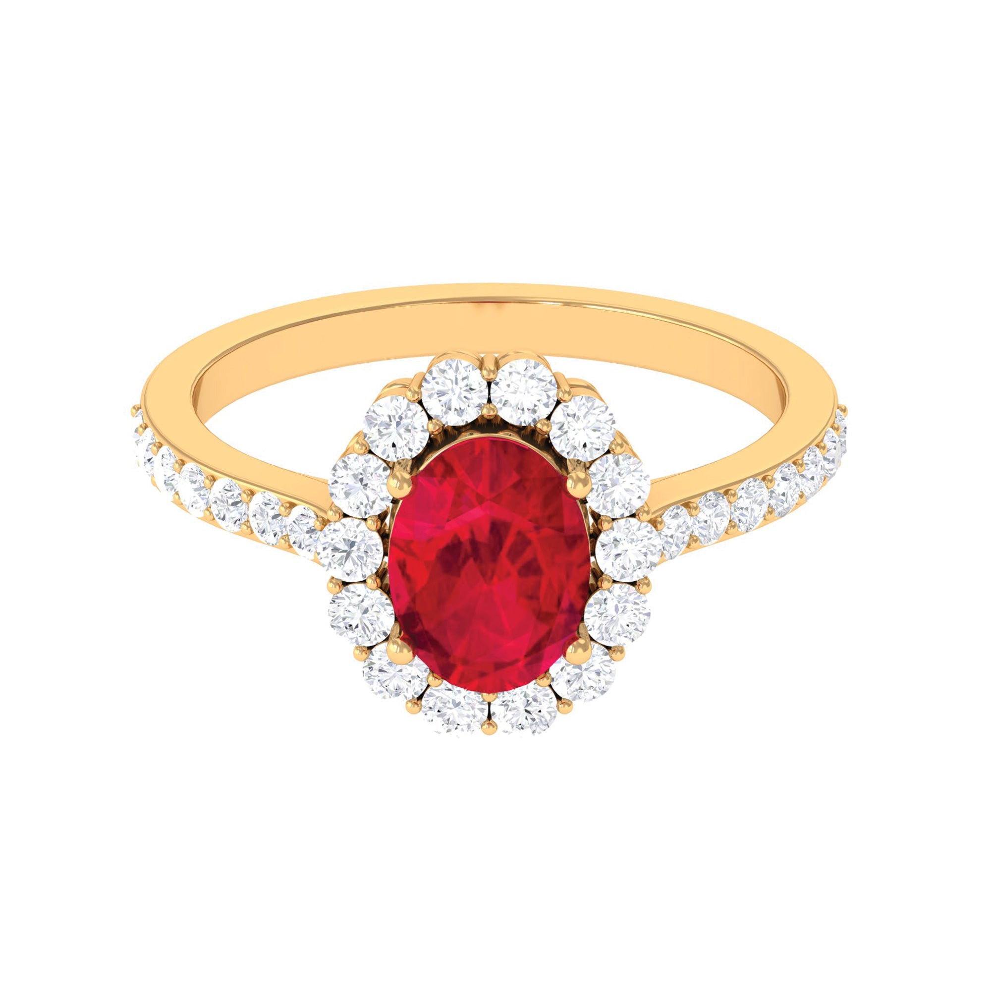 2.75 CT Oval Cut Created Ruby Ring with Moissanite Halo Lab Created Ruby - ( AAAA ) - Quality - Rosec Jewels