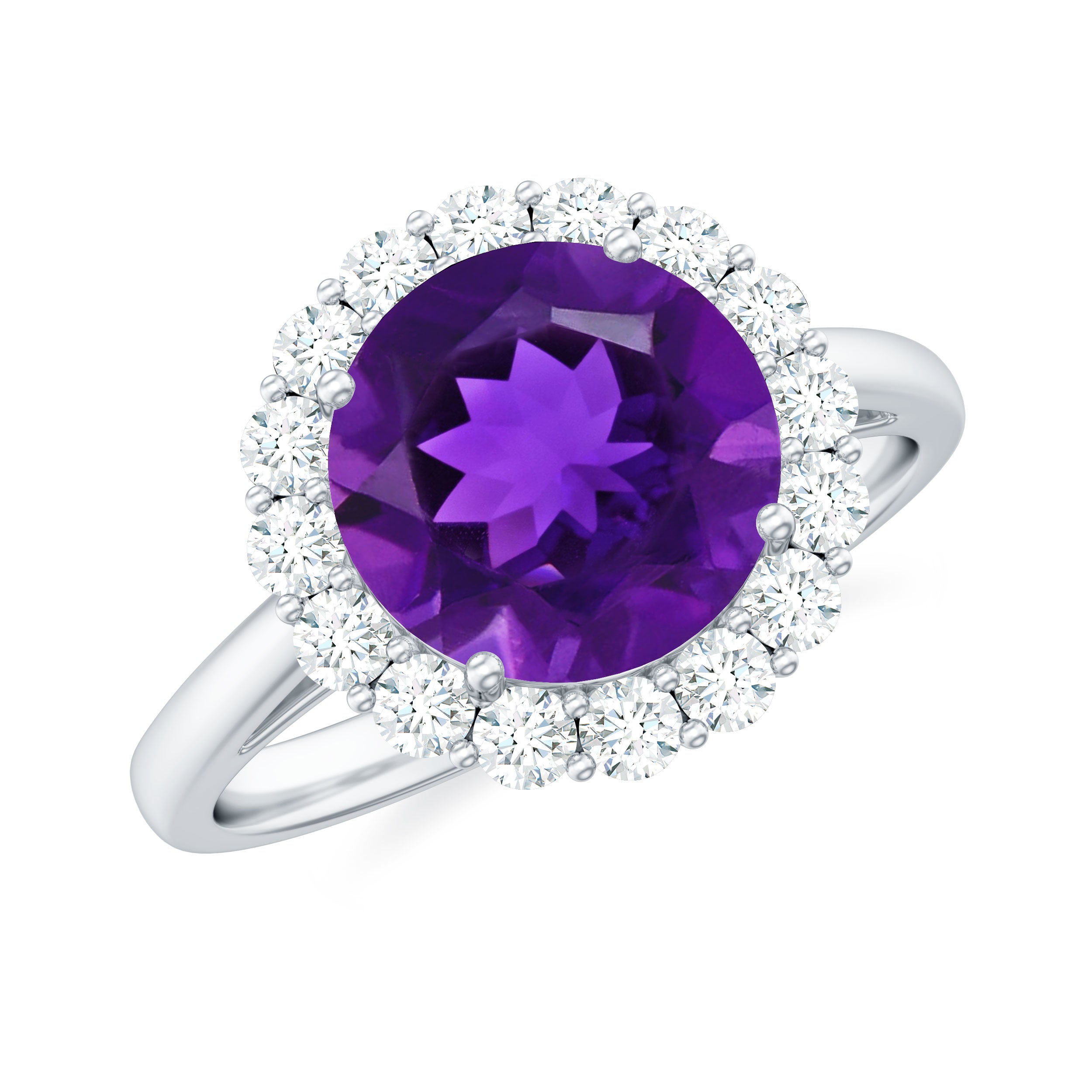 2.25 CT Amethyst Engagement Ring with Moissanite Halo Amethyst - ( AAA ) - Quality - Rosec Jewels