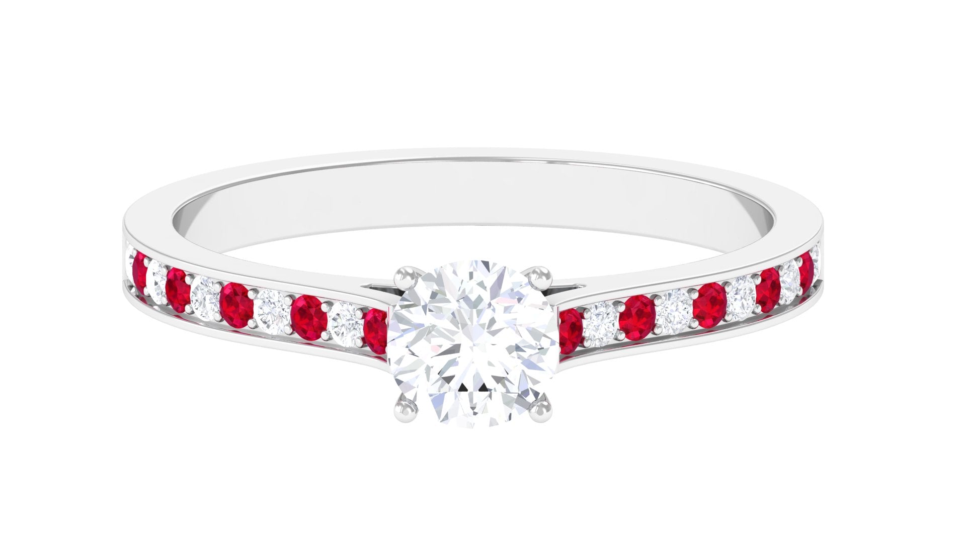 Certified Moissanite Solitaire Engagement Ring With Lab Grown Ruby Lab Created Ruby - ( AAAA ) - Quality - Rosec Jewels