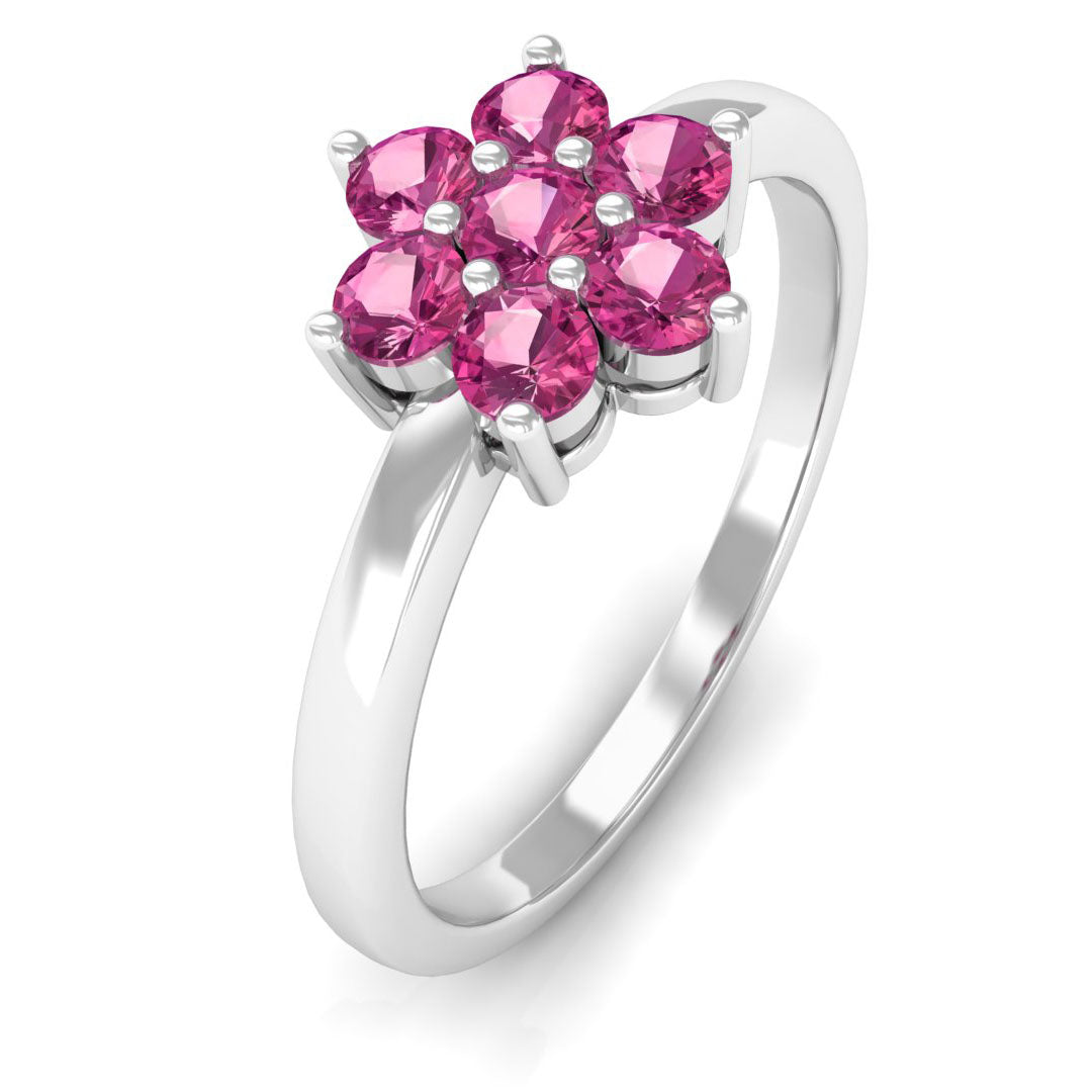 2.50 MM Pink Tourmaline Flower Cluster Engagement Ring Pink Tourmaline - ( AAA ) - Quality - Rosec Jewels