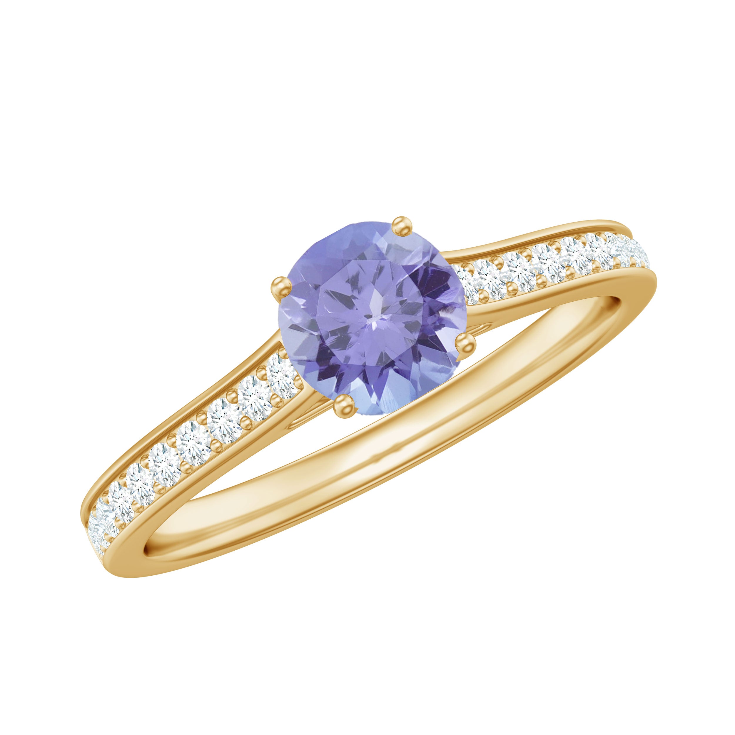 Engagement Ring with Tanzanite and Diamond Side Stones Tanzanite - ( AAA ) - Quality - Rosec Jewels