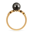 Tahitian Black Pearl and Diamond Leaf Minimal Engagement Ring Tahitian pearl - ( AAA ) - Quality - Rosec Jewels