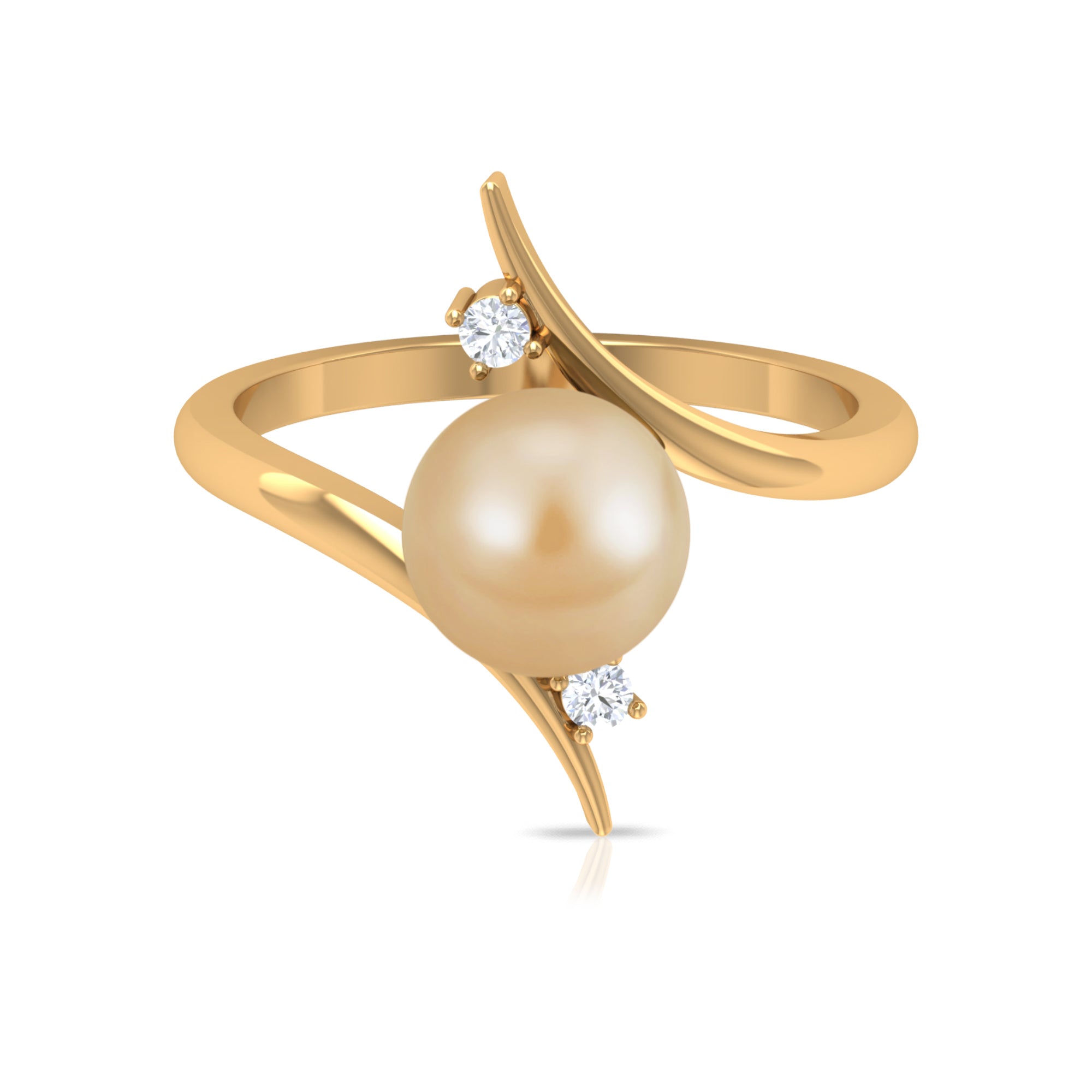 Golden South Sea Pearl Bypass Engagement Ring with Diamond South Sea Pearl - ( AAA ) - Quality - Rosec Jewels