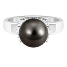 8 CT Real Tahitian Pearl Solitaire Ring with Diamond Tahitian pearl - ( AAA ) - Quality - Rosec Jewels