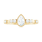 Pear Shaped Moissanite Solitaire Engagement Ring in Beaded Bezel Setting Moissanite - ( D-VS1 ) - Color and Clarity - Rosec Jewels