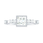 Princess Cut Moissanite Solitaire Engagement Ring in Beaded Bezel Setting Moissanite - ( D-VS1 ) - Color and Clarity - Rosec Jewels