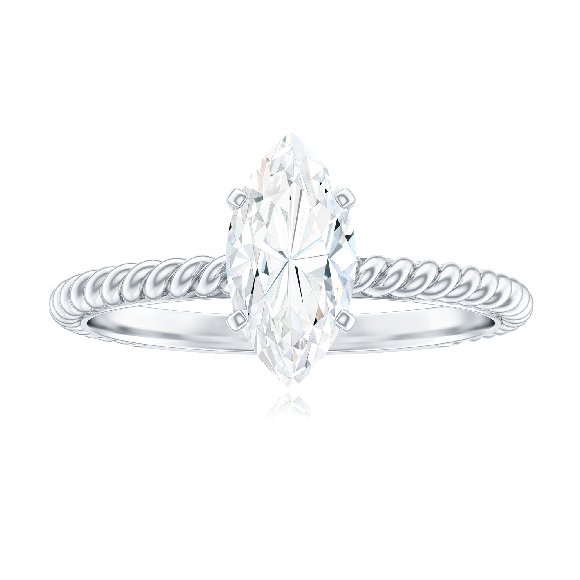 Marquise Cut Moissanite Solitaire Ring with Gold Twisted Rope Moissanite - ( D-VS1 ) - Color and Clarity - Rosec Jewels