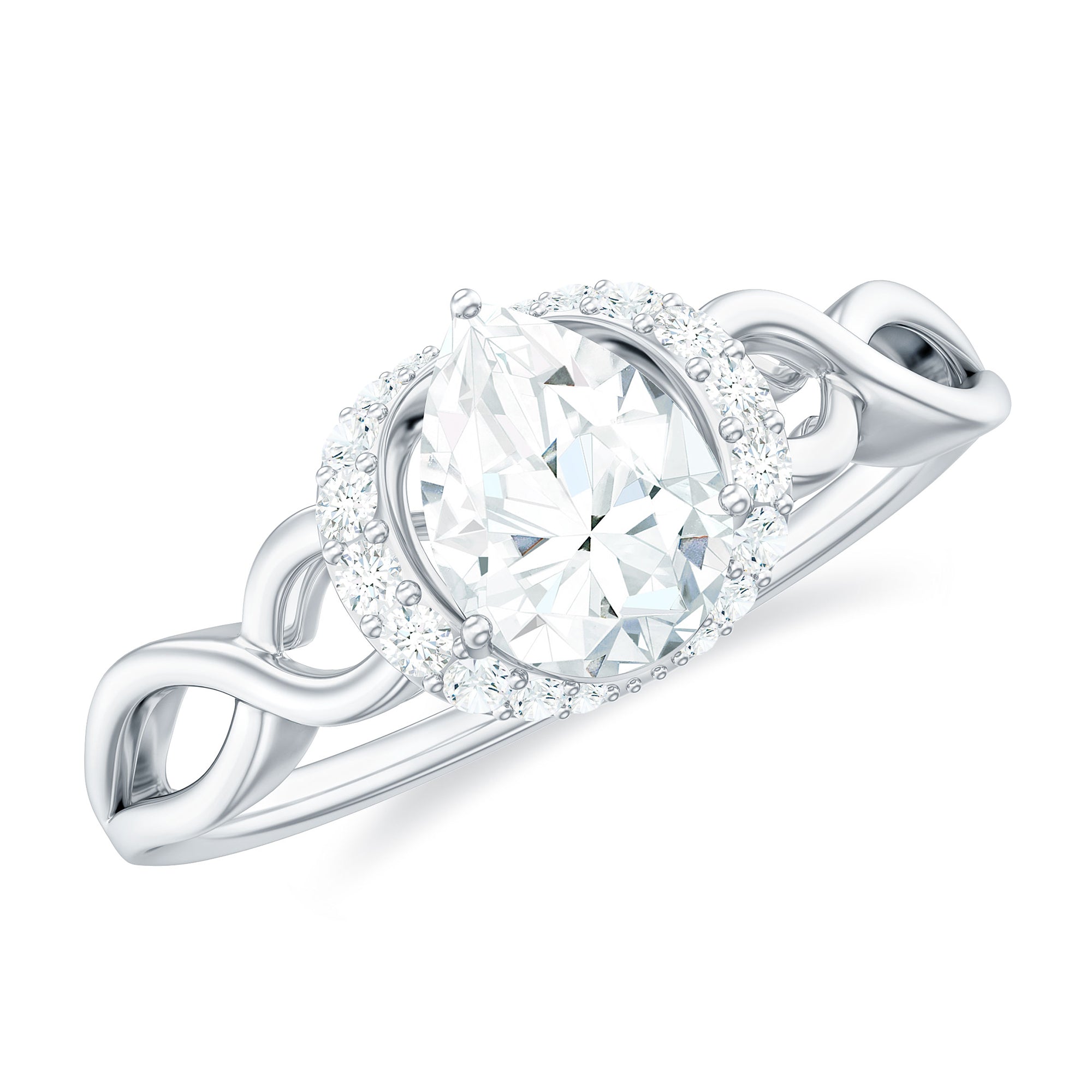 Pear Shaped Moissanite Solitaire Infinity Ring in Gold Moissanite - ( D-VS1 ) - Color and Clarity - Rosec Jewels