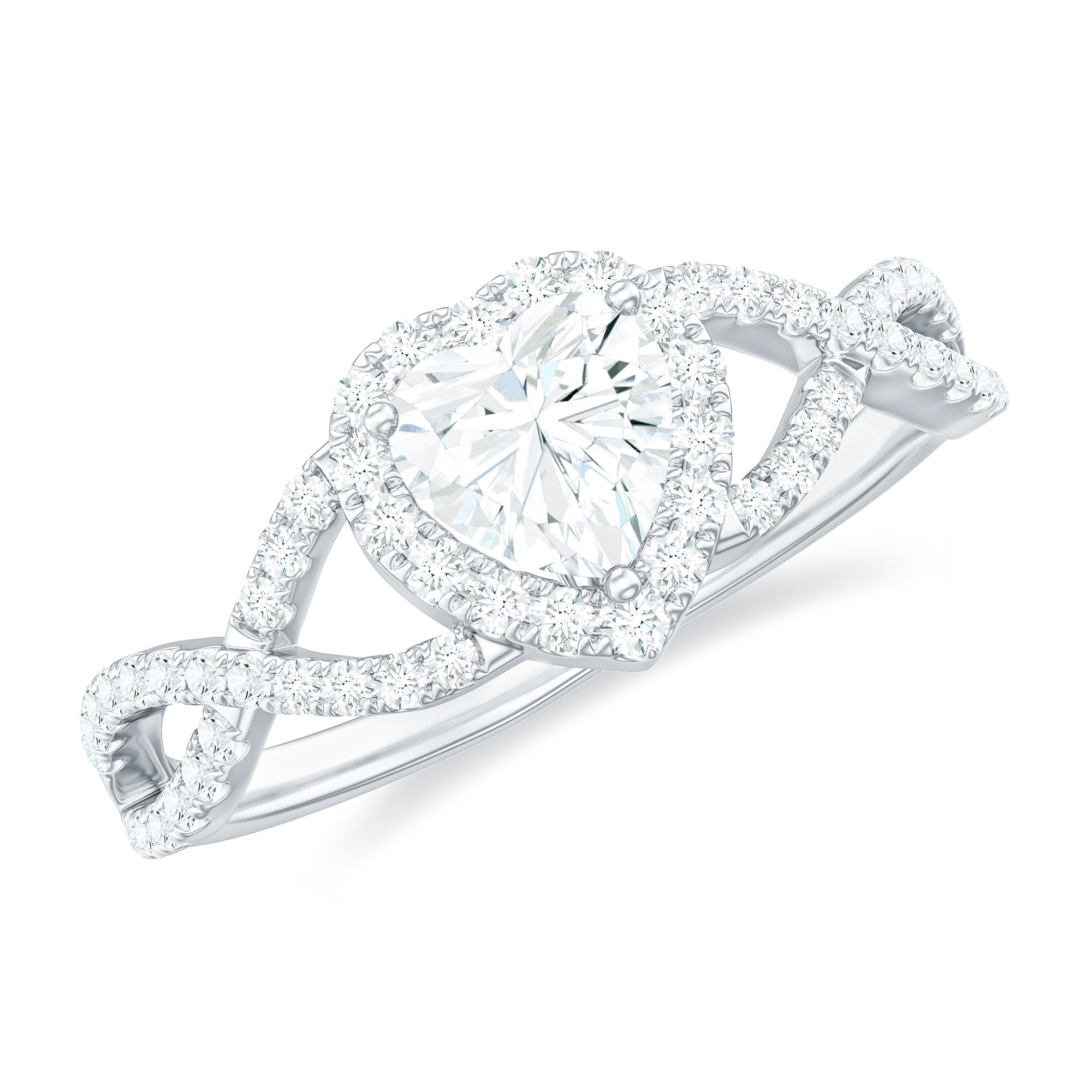 Heart Shape Moissanite Crossover Engagement Ring Moissanite - ( D-VS1 ) - Color and Clarity - Rosec Jewels