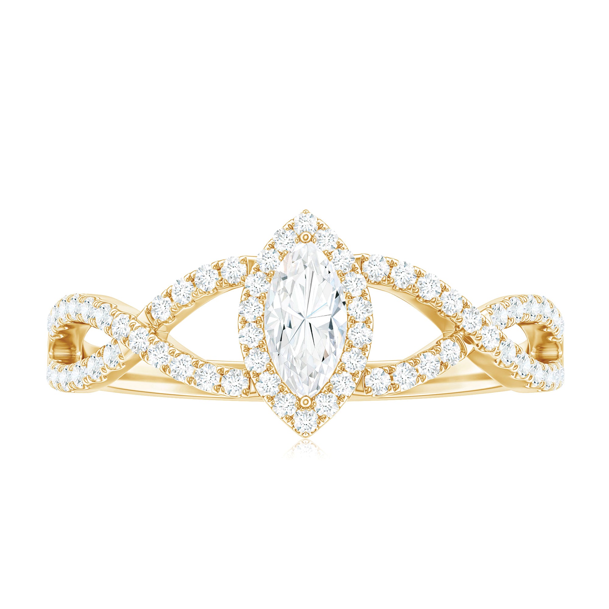 Marquise Cut Moissanite Crossover Engagement Ring in Gold Moissanite - ( D-VS1 ) - Color and Clarity - Rosec Jewels