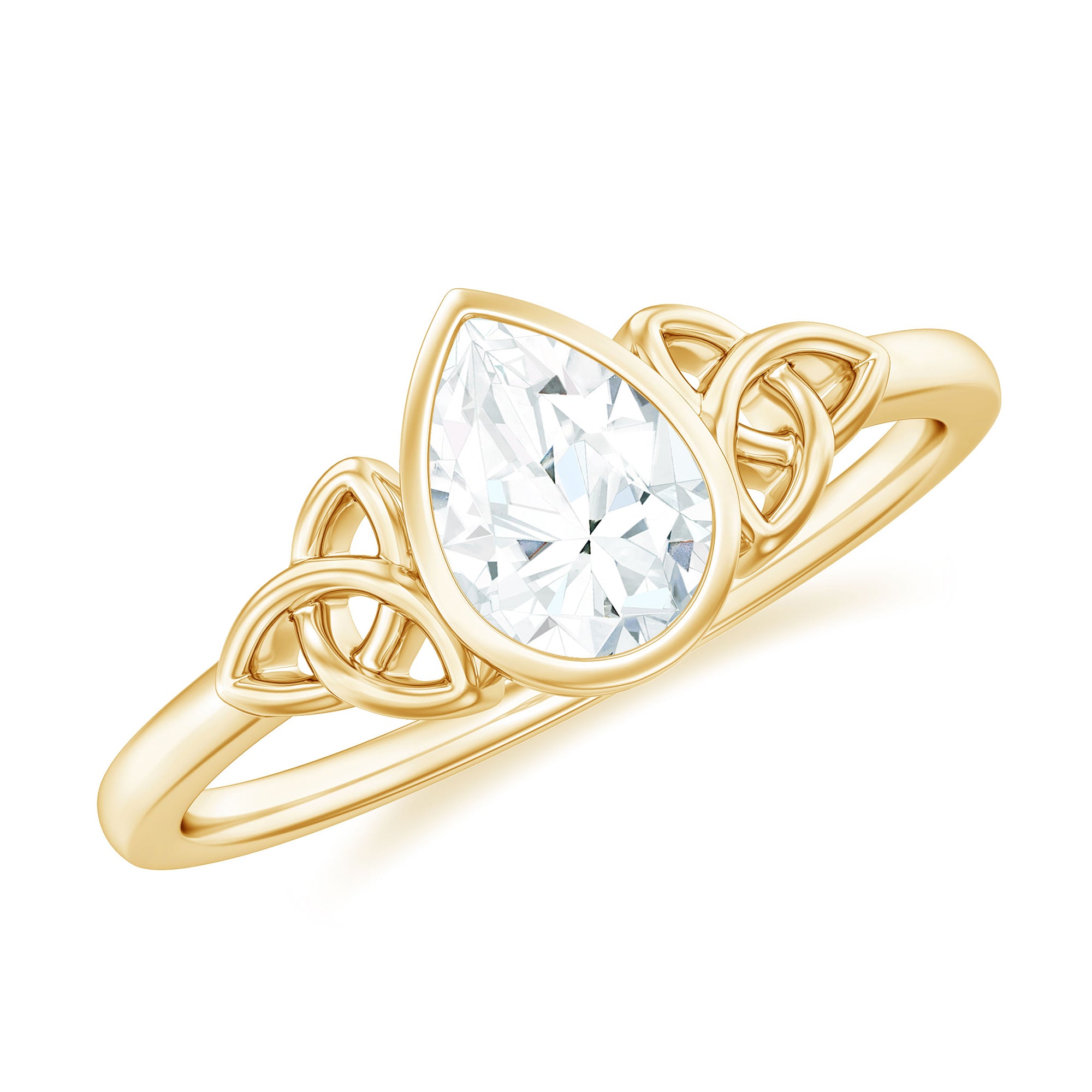 Pear Shaped Moissanite Solitaire Celtic Knot Ring in Bezel Setting Moissanite - ( D-VS1 ) - Color and Clarity - Rosec Jewels