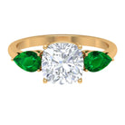 3 CT Moissanite and Created Emerald Trilogy Engagement Ring Lab Created Emerald - ( AAAA ) - Quality - Rosec Jewels