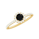 Round Black Onyx Minimal Engagement Ring with Diamond Black Onyx - ( AAA ) - Quality - Rosec Jewels