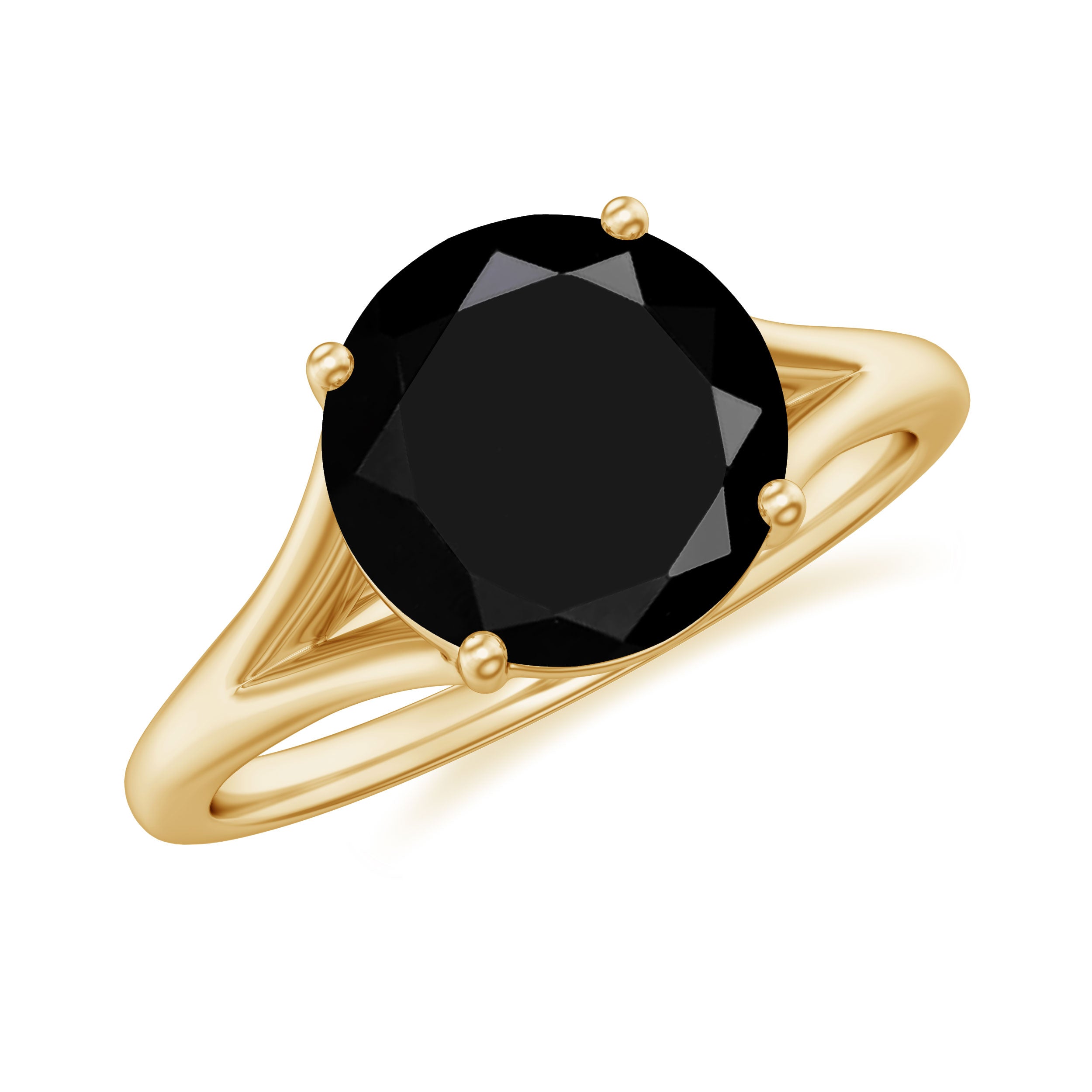 2 CT Black Onyx Solitaire Ring with Hidden Moissanite in Split Shank Black Onyx - ( AAA ) - Quality - Rosec Jewels