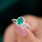 Oval Cut Created Emerald Classic Halo Engagement Ring with Diamond Lab Created Emerald - ( AAAA ) - Quality - Rosec Jewels