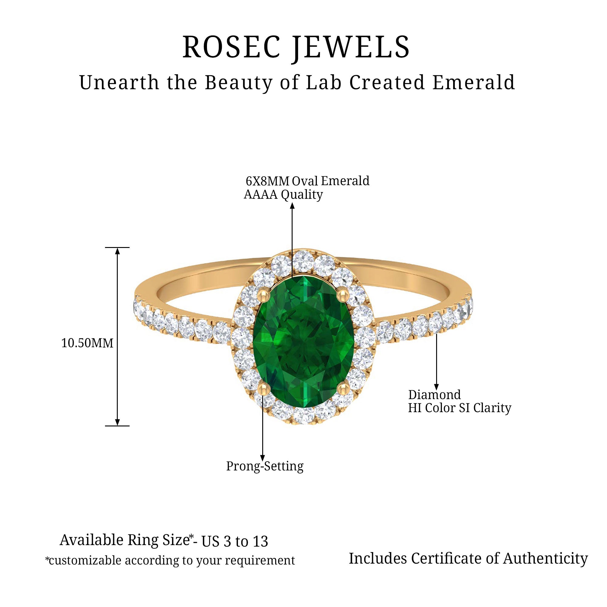 Oval Cut Created Emerald Classic Halo Engagement Ring with Diamond Lab Created Emerald - ( AAAA ) - Quality - Rosec Jewels