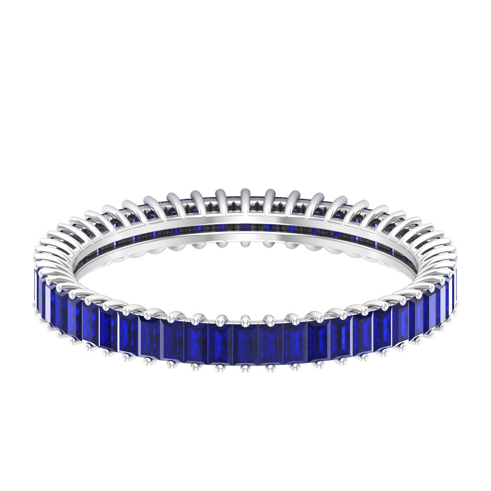 Baguette Cut Created Blue Sapphire Eternity Band Ring Lab Created Blue Sapphire - ( AAAA ) - Quality - Rosec Jewels