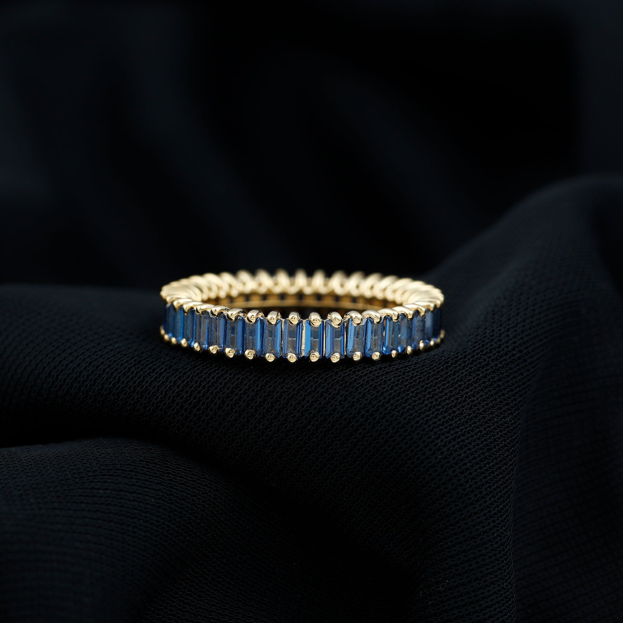 Baguette Cut Created Blue Sapphire Eternity Band Ring Lab Created Blue Sapphire - ( AAAA ) - Quality - Rosec Jewels