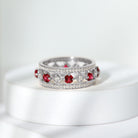 2.25 CT Created Ruby and Moissanite Vintage Wedding Band Ring Lab Created Ruby - ( AAAA ) - Quality - Rosec Jewels