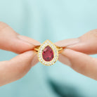 2 CT Pear Cut Created Ruby Solitaire Engagement Ring with Diamond Halo Lab Created Ruby - ( AAAA ) - Quality - Rosec Jewels