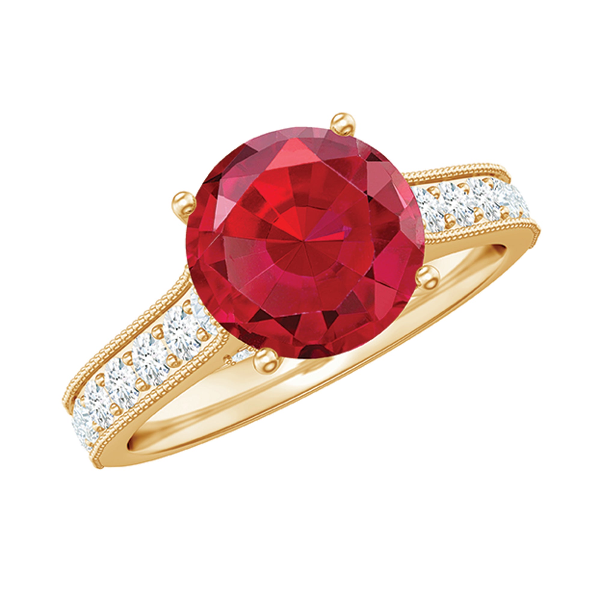 Created Ruby Solitaire Engagement Ring with Diamond Lab Created Ruby - ( AAAA ) - Quality - Rosec Jewels