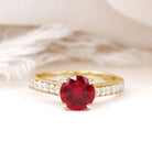 Created Ruby Solitaire Engagement Ring with Diamond Lab Created Ruby - ( AAAA ) - Quality - Rosec Jewels