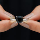 Cushion Cut Black Spinel Solitaire Ring with Surprise Diamond Black Spinel - ( AAA ) - Quality - Rosec Jewels