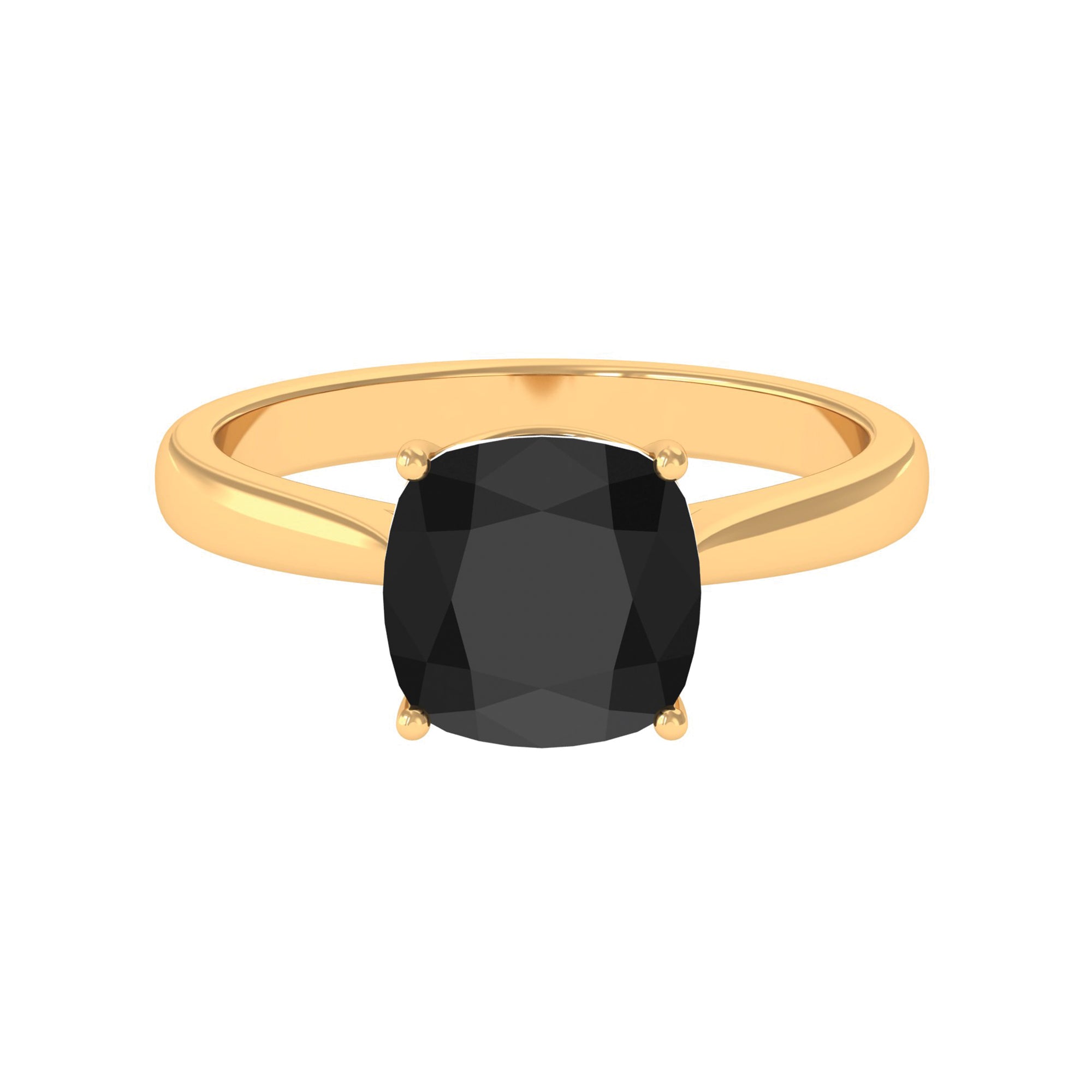 Cushion Cut Black Spinel Solitaire Ring with Surprise Diamond Black Spinel - ( AAA ) - Quality - Rosec Jewels