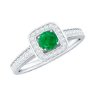 Vintage Inspired Emerald Engagement Ring with Diamond Halo Emerald - ( AAA ) - Quality - Rosec Jewels