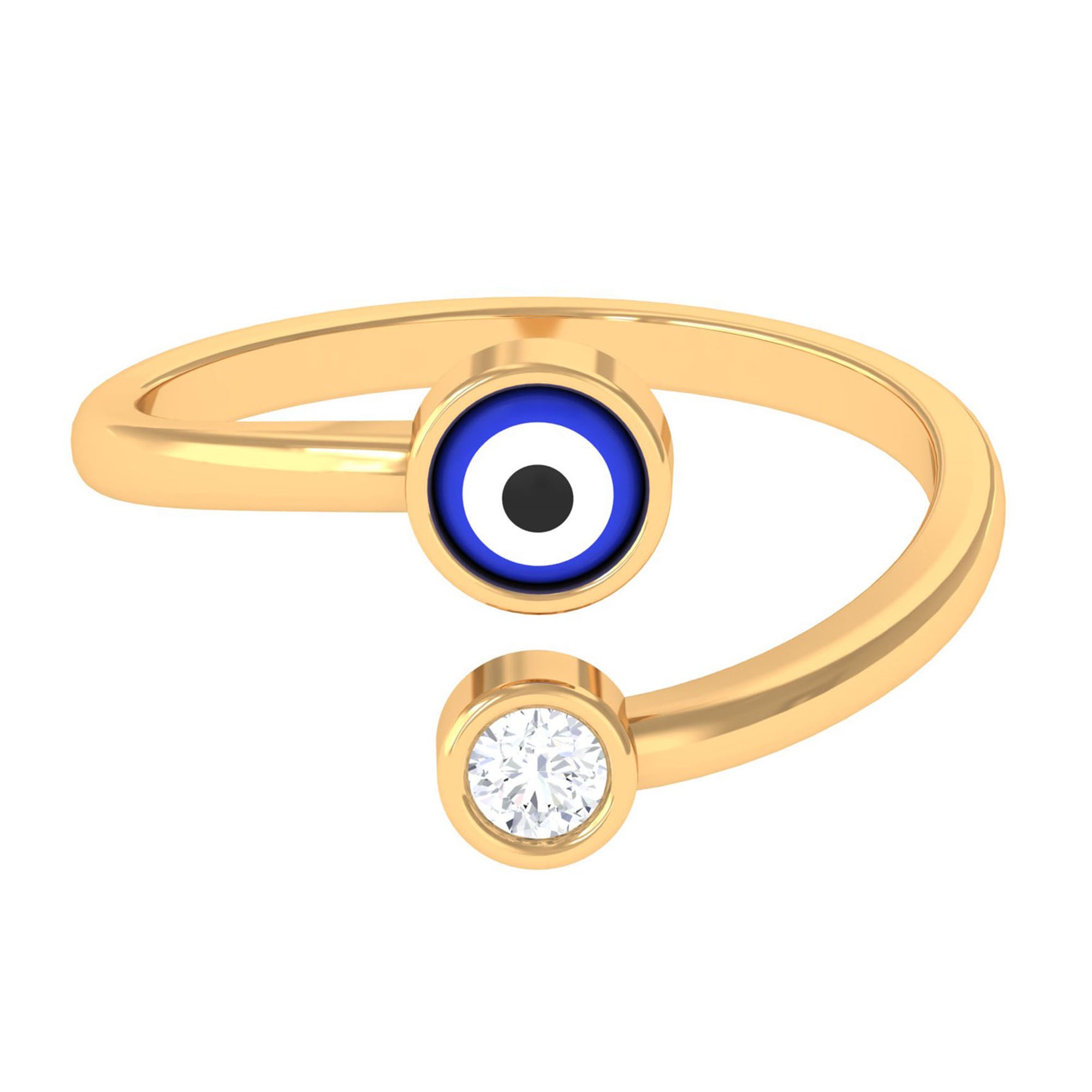 Bezel Set Moissanite and Enameled Evil Eye Wrap Ring in Gold Moissanite - ( D-VS1 ) - Color and Clarity - Rosec Jewels