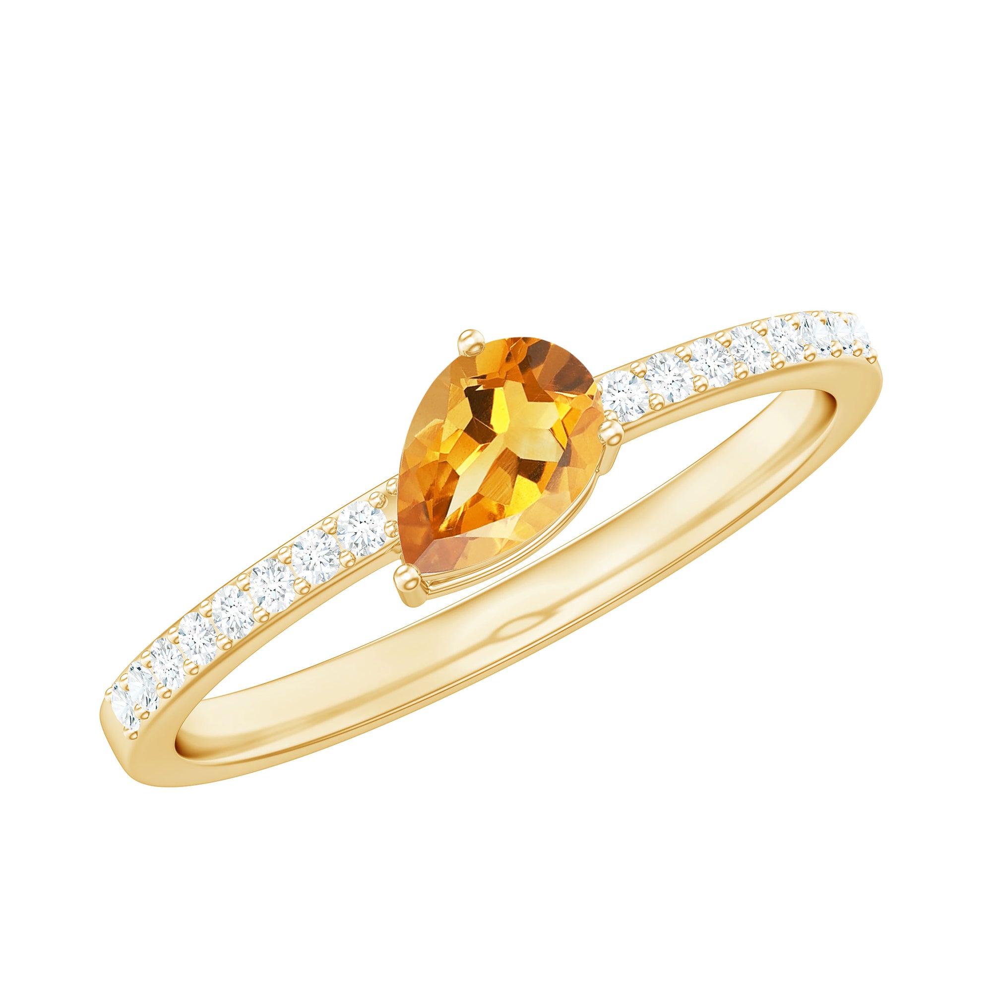 Real Citrine Solitaire Promise Ring with Diamond Side Stones Citrine - ( AAA ) - Quality - Rosec Jewels