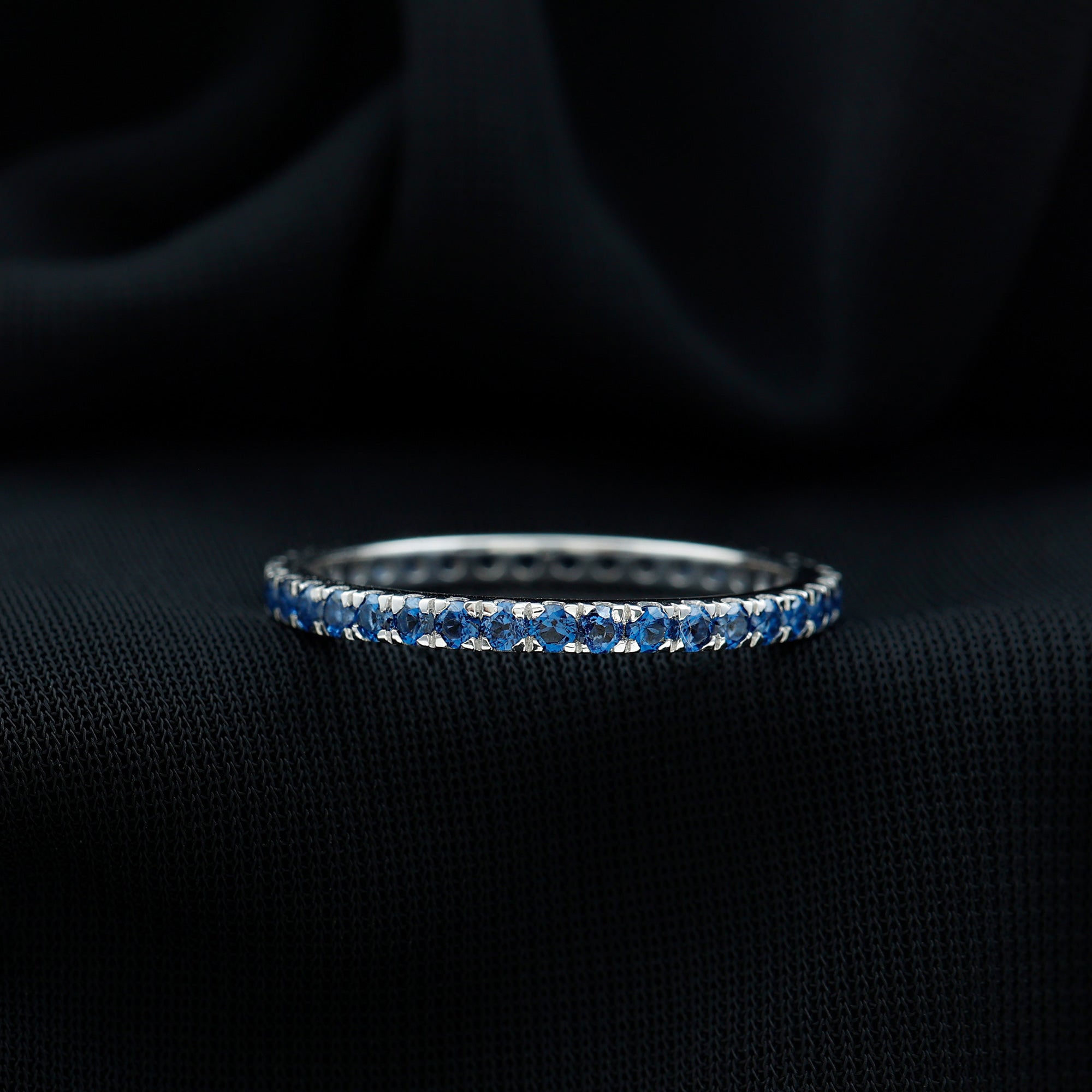 Lab Grown Blue Sapphire Simple Stackable Ring Lab Created Blue Sapphire - ( AAAA ) - Quality - Rosec Jewels