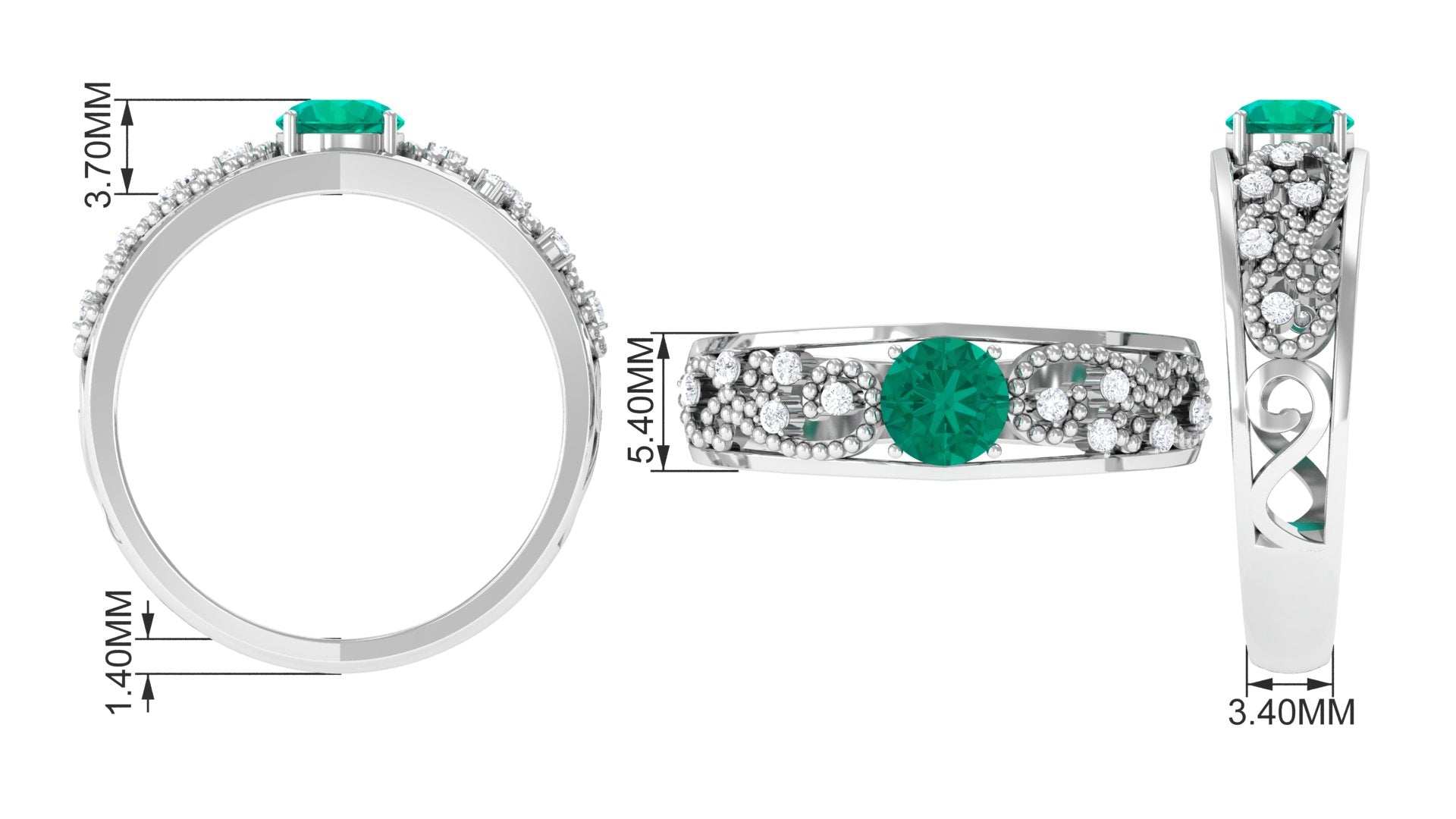 Solitaire Emerald and Diamond Vintage Band Ring Emerald - ( AAA ) - Quality - Rosec Jewels