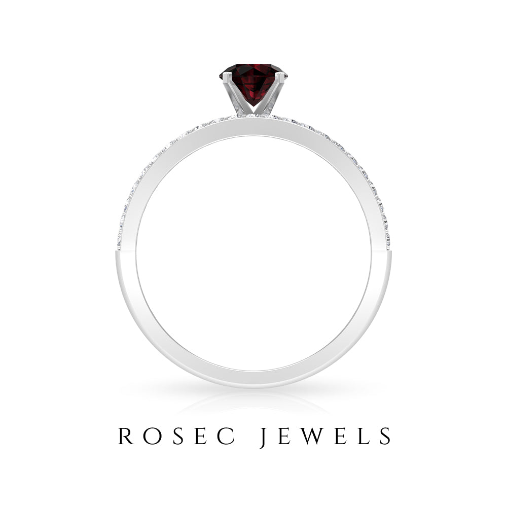 Garnet and Diamond Cocktail Engagement Ring Garnet - ( AAA ) - Quality - Rosec Jewels