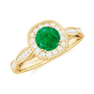 Antique Emerald Engagement Ring with Diamond Emerald - ( AAA ) - Quality - Rosec Jewels